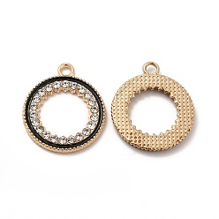 Light Gold Подвески из эмали и сплава, с кристально горный хрусталь, круглое кольцо-шарм, золотой свет, 21x18x2 мм, отверстие : 2 мм