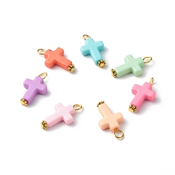 (52) Непрозрачная лаванда Непрозрачные акриловые подвески, с железом найти, тибетский стиль сплава ромашка разделительные бусины, крестик, разноцветные, 22.5x12x4 мм, отверстие : 3 мм