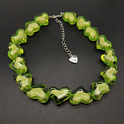 Желто-Зеленый День святого Валентина акриловые бусины в бусинах бисерные ожерелья в форме сердца с цепочками на концах из сплава, платина, желто-зеленый, 12.99 дюйм (33 см)