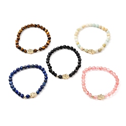 Gemischte Stein Natürliche und synthetische Armbänder Edelstein Stretch, mit Messingperlen & koreanischem elastischem Kristallfaden, Hand, Innendurchmesser: 1-7/8 Zoll (4.7~5.2 cm)
