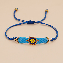 Deep Sky Blue Glass Seed Evil Eye Braided Bead Bracelet for Women, Deep Sky Blue, 11 inch(28cm)