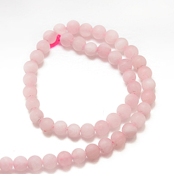 Rose Quartz Frosted Natural Rose Quartz Bead Strands, Round, 6mm, Hole: 0.8mm, about 65pcs/strand, 15 inch~16 inch