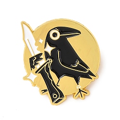 Черный Эмалированные значки с вороном и ножом, булавки для лацканов из сплава для одежды рюкзака, чёрные, 32x29 мм