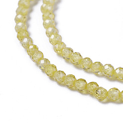Yellow Cubic Zirconia Beads Strands, Faceted, Round, Yellow, 3x2.5~3mm, Hole: 0.3mm, about 114~141pcs/strand, 15.1~16.4 inch(38.4~41.8cm)