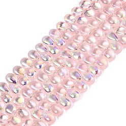 Rose Brumeux Plaquent verre transparent perles brins, larme, de couleur plaquée ab , demi-plaqué, top foré, rose brumeuse, 8.5~9x5.5~6x5~6mm, Trou: 0.8~0.9mm, Environ 95~101 pcs/chapelet, 11.81~13.39 pouce (30~34 cm)
