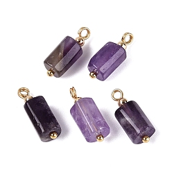 Amethyst Natural Amethyst Pendants, Column Charms, with Golden Tone Brass Findings, Faceted, 16.5~18.5x5.5~7.5x5.5~7.5mm, Hole: 1.6~2mm, about 5pcs/bag