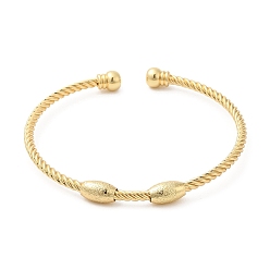Real 18K Gold Plated Rack Plating Brass Oval Beaded Cuff Bangle for Women, Cadmium Free & Lead Free, Real 18K Gold Plated, Inner Diameter: 2-3/8 inch(6.05cm)