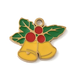 Christmas Bell Рождественские темы 304 эмалевые подвески из нержавеющей стали, реальный 18 k позолоченный, Рождественский колокольчик, 12.5x14.5x1.5 мм, отверстие : 1.6 мм