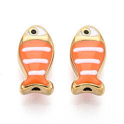 Коралловый 304 из нержавеющей стали эмаль бисер, рыба, ионное покрытие (ip), реальный 18 k позолоченный, коралл, 13.5x7x5~5.5 мм, отверстие : 1.2~1.3 мм