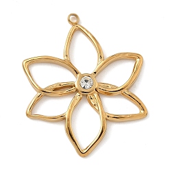 Золотой 304 из нержавеющей стали горный хрусталь подвески, цветок, золотые, 29.5x24x2.5 мм, отверстие : 1.6 мм