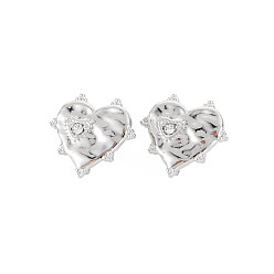 Stainless Steel Color 304 Stainless Steel Stud Earring Findings, with Ear Nuts, Loop and Crystal Rhinestone, Heart, Stainless Steel Color, 17x18mm, Hole: 1.8mm, Pin: 0.7mm