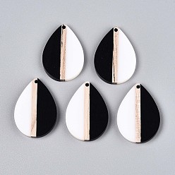 Черный Кулоны из непрозрачной смолы и дерева, слеза, два тона, чёрные, 36~36.5x24.5x3.5 мм, отверстие : 2 мм