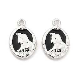 Платина Подвески из черного эмалевого сплава с покрытием стойки, овал с девчачьим шармом, платина, 20x13x3 мм, отверстие : 1.6 мм