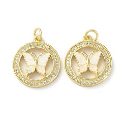 Плоский Круглый Латунные микропаве прозрачные подвески с фианитом, без кадмия и без свинца, с синтетическим опалом и переходным кольцом, реальный 18 k позолоченный, плоско-круглые, 20x17.5x3.3 мм, отверстие : 3.6 мм