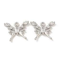 Платина Латунные микропаве прозрачные подвески с фианитом, без кадмия, без никеля и без свинца, бабочки прелести, платина, 13x15x3 мм, отверстие : 1.2 мм