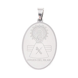 Нержавеющая Сталь Цвет 201 подвески из нержавеющей стали, овальные с рисунками " virgin mary", лазерная резка, цвет нержавеющей стали, 40x25x1 мм, отверстие : 4x9 мм