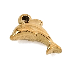 Real 18K Gold Plated 304 Stainless Steel Charms, Dolphin Charms, Ion Plating(IP), Real 18K Gold Plated, 13x14.5x5mm, Hole: 1.6mm