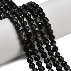 Silver Sheen Obsidian Бусы из натурального серебра обсидиан, граненые, круглые, 6 мм, отверстие : 0.9 мм, около 63~64 шт / нитка, 15.16~15.28'' (38.5~38.8 см)