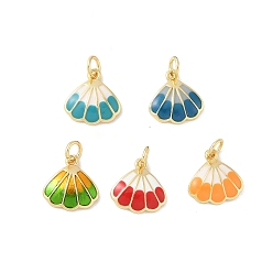 (52) Непрозрачная лаванда Подвески в форме ракушек из латуни с эмалью, с прыжковых колец, стойки покрытие, долговечный, без свинца и без кадмия, реальный 18 k позолоченный, разноцветные, 12.5x12.5x3.5 мм, отверстие : 3.5 мм