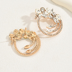 Clear Golden Brass Micro Pave Cubic Zirconia Dangle Stud Earrings, Flower, Clear, No Size