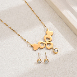 Настоящее золото 18K Модные комплекты из серег-гвоздиков из нержавеющей стали и ожерелий с подвесками в виде клевера для женщин, реальный 18 k позолоченный, ожерелья: 19.29 дюйм (49 см)