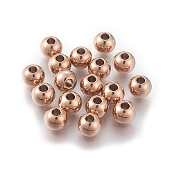 Rose Gold Ion Plating(IP) Round 304 Stainless Steel Beads, Rose Gold, 6x5mm, Hole: 2mm