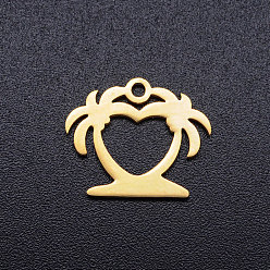 Golden 201 Edelstahl Hohlzauber, Kokosnussbaum, golden, 12.5x15x1 mm, Bohrung: 1.5 mm