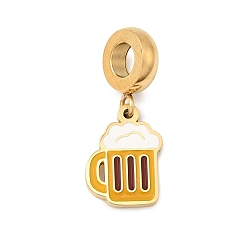 Золотой 304 европейские подвесные подвески из нержавеющей стали с эмалью, подвески для пива с большими отверстиями, ионное покрытие (ip), оранжевые, золотые, 24.5 мм, отверстие : 4.5 мм