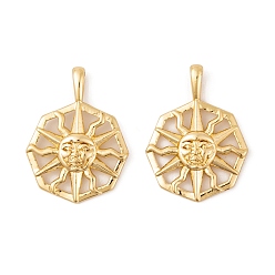 Настоящее золото 18K Латунные подвески, без кадмия, без никеля и без свинца, солнце, реальный 18 k позолоченный, 27x20x3.5 мм, отверстие : 5x2 мм