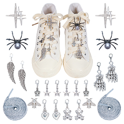 (52) Непрозрачная лаванда 20шт. из сплава и 316 нержавеющей стали, подвески для обуви, броши из сплава и блестящие полиэстеровые шнурки, разнообразные, платины и нержавеющая сталь цвет, 29~62 мм