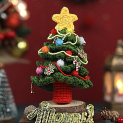 Christmas Tree Christmas DIY Knitting Kits for Beginners, including Stuffing Cotton, Crochet Hook, Stitch Marker, Craft Eye & Nose, Cored Cotton Thread, Christmas Tree, 150x100x100mm
