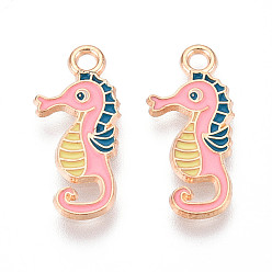 Sea Horse Подвески из сплава морских животных с эмалью, золотой свет, морской конек, 20x9x1 мм, отверстие : 1.8 мм