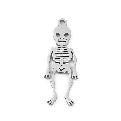 Нержавеющая Сталь Цвет 304 подвески из нержавеющей стали, скелет прелести, лазерная резка, анти-тускнение, цвет нержавеющей стали, 27.5x10x1.5 мм, отверстие : 1.5 мм
