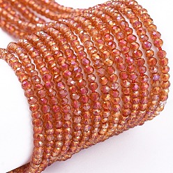 Orange rot Galvanisieren Glasperlen, voll Regenbogen plattiert, facettiert, Rondell, orange rot, 2x1.5 mm, Bohrung: 0.6 mm, ca. 208~220 Stk. / Strang, 34~36 cm