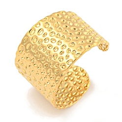 Настоящее золото 18K Ионное покрытие (IP) 304 Текстурированное открытое кольцо манжеты из нержавеющей стали, широкое кольцо для женщин, реальный 18 k позолоченный, регулируемый