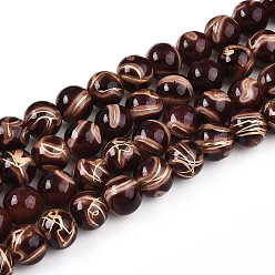 Кокосово-Коричневый Выпечки нарисованных стеклянных бусин прядей, круглые, волочильных стиле, кокосового коричневый, 10~10.5 мм, отверстие : 1.2~1.4 мм, около 82~85 шт / нитка, 30.71~32.28 дюйм (78~82 см)