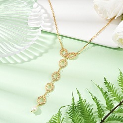 Золотой Латунная микропаве прозрачный кубический цирконий овальная звеньевая цепь y ожерелья, со стеклянным жемчугом, золотые, 16.42 дюйм (41.7 см)