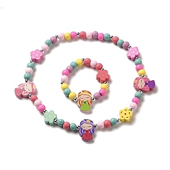 Human Комплект украшений из клена и акрила, колье и эластичный браслет из бисера для детей, человек, браслет: внутренний диаметр: 1-5/8 дюйм (4 см), колье: 15-3/8 дюйм (39 см)