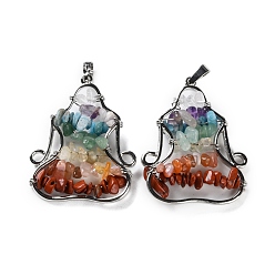 Платина Подвески с драгоценными камнями в стиле чакры, с реечной обшивкой латунными выводами, без свинца и без кадмия, платина, 43x35x6 мм, отверстие : 8x5 мм