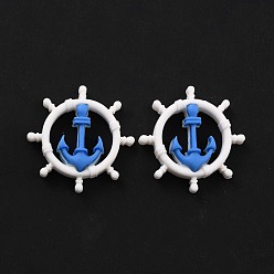 White Opaque Resin Cabochons, Ocean Theme, Anchor & Helm, White, 29x6.7mm