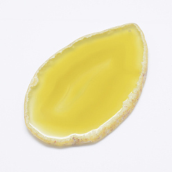 Yellow Natural Agate Slices Big Pendants, Dyed, Yellow, 50~110x27~60x5~10mm, Hole: 2mm, about 20~40pcs/kg