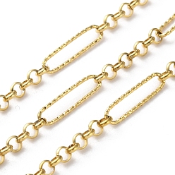 Настоящее золото 18K 304 прямоугольник из нержавеющей стали с текстурой и цепями-ролами, несварные, с катушкой, ионное покрытие (ip), реальный 18 k позолоченный, 20x5x1 мм, Интервал: 26 мм, около 32.81 футов (10 м) / рулон