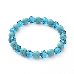 Light Sea Green Synthetic Turquoise Beads Stretch Bracelets, with Glass Beads, Light Sea Green, 50mm