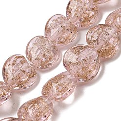 Pink Handmade Gold Sand Lampwork Beads Strands, Heart, Pink, 10.5~11x11.5~12x6.5~7.5mm, Hole: 1.2mm, about 45pcs/strand, 18.90 inch(48cm)