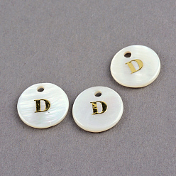 Letter D Подвески из пресноводных оболочек, плоский круглый с золотой блокировкой letter.d, 11.5x2 мм, отверстие : 1.5 мм