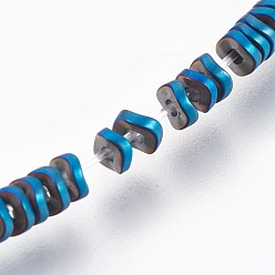 со Синим Покрытием Гальваническая немагнитная синтетическая гематитовая нить, Twist квадратных, матовые, с покрытием синим, 3x1 мм, отверстие : 0.8 мм, около 384 шт / нитка, 15.7 дюйм (40 см)