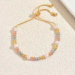 (52) Непрозрачная лаванда Трехцветные латунные браслеты-слайдеры в богемном стиле, круглые браслеты из бисера для женщин, с имитацией жемчуга, разноцветные, внутренний диаметр: 6-1/4 дюйм (16 см) ~ 10-1/4 дюйм (26 см)