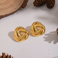 Настоящее золото 18K 304 серьги-гвоздики из нержавеющей стали в форме витого треугольника, реальный 18 k позолоченный, 30x30 мм