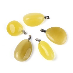 Светло-хаки Подвески кошачий глаз, самородки прелести, с 201 защелкой из нержавеющей стали на поручнях, цвет нержавеющей стали, светлый хаки, 24~37x15~24x7~20 мм, отверстие : 6x2.5 мм