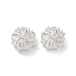 Прозрачный Латунные звенья с инкрустацией кубическим цирконием, цветок, 925 серебро покрытием, прозрачные, 12.5x12.5x6 мм, отверстие : 1.5 мм